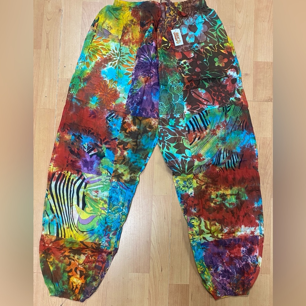 Tie Dye Patchwork Boho Hippie Unisex Festival One Size Pants